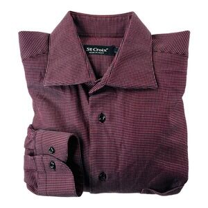 St. Croix Red Black & Gray Houndstooth Long Sleeve Cotton Button Up Size Large L